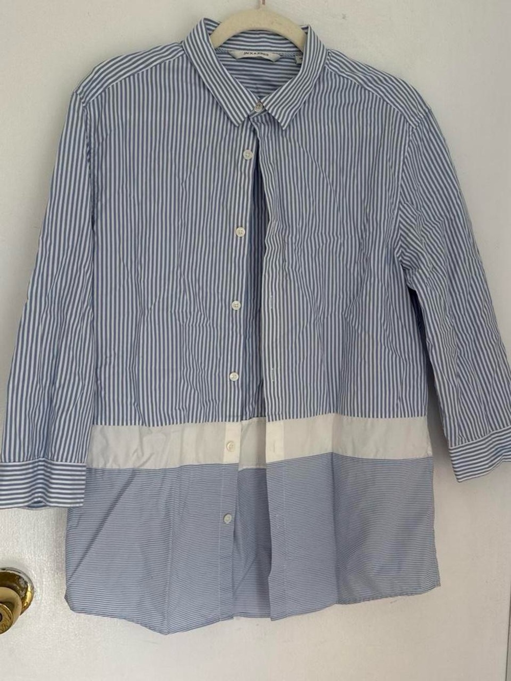 Jack and Jones Blue and White Striped Contrast Hem Button-Down Shirt